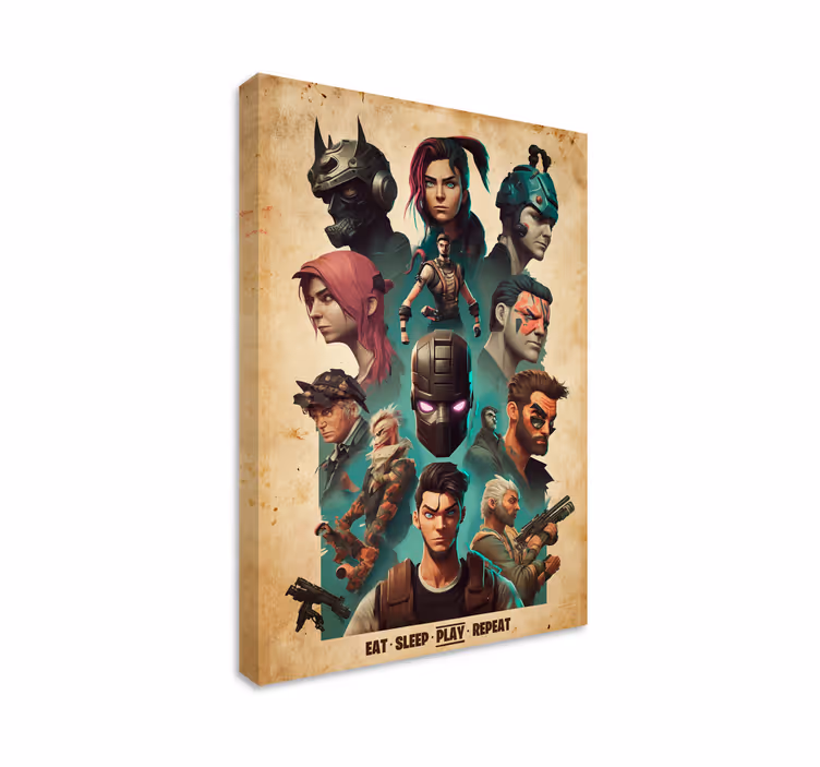 Cuadro decorativo videojuego collage de personajes épicosCollage  - TenVinilo