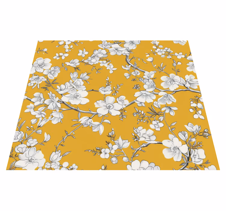 Alfombra vinílica amarilla patrón floral vintage - TenVinilo