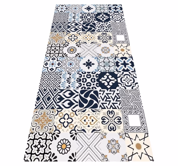 Alfombra vinílica cocina azulejos azules - TenVinilo