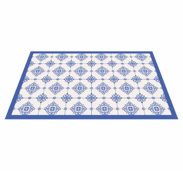Alfombra vinílica azul azulejos marroquíes beige - TenVinilo