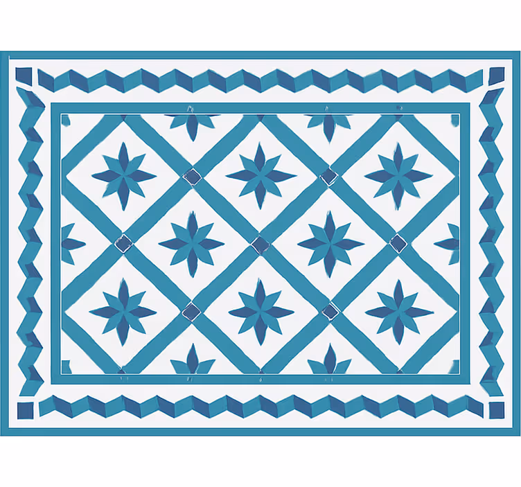 Alfombra vinílica azul azulejos geométricos de estrellas - TenVinilo