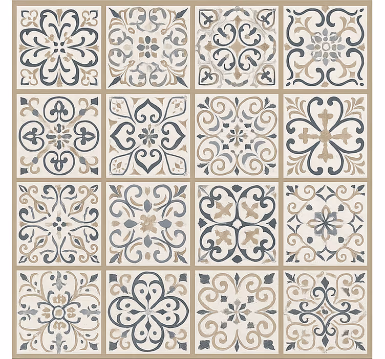 Alfombra vinílica comedor patrón de mosaico neutro - TenVinilo