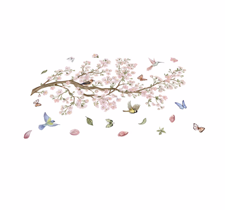Alfombra vinílica flores cerezo con pájaros - TenVinilo