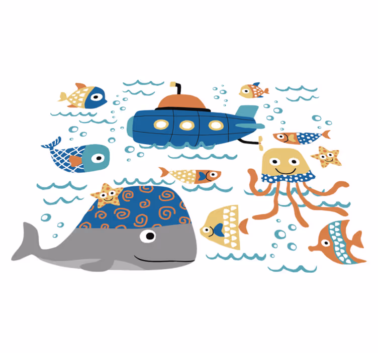 Alfombra vinílica animales motivos marinos azules - TenVinilo