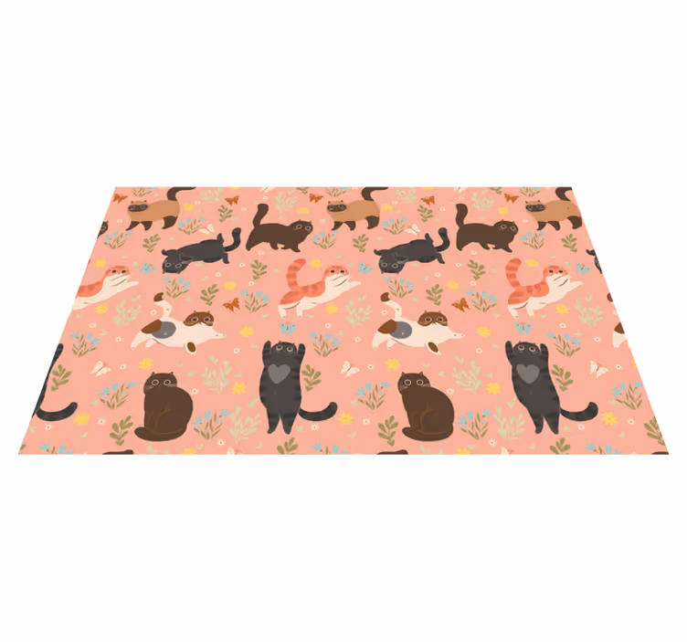 Alfombra vinílica animales patrón continuo de gatos - TenVinilo