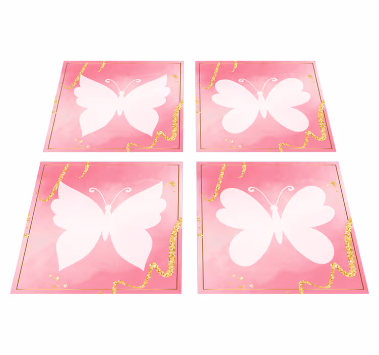 Alfombra vinílica animales baldosas mariposas rosas - TenVinilo