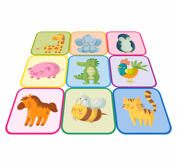 Alfombra vinílica animales baldosas coloridas - TenVinilo