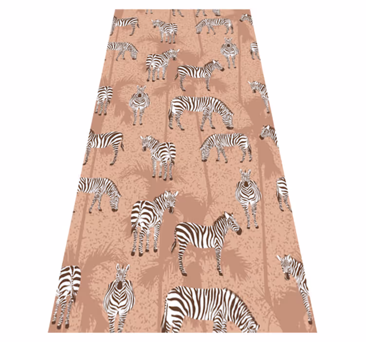 Alfombra vinílica animales cebra y palmas marrón - TenVinilo