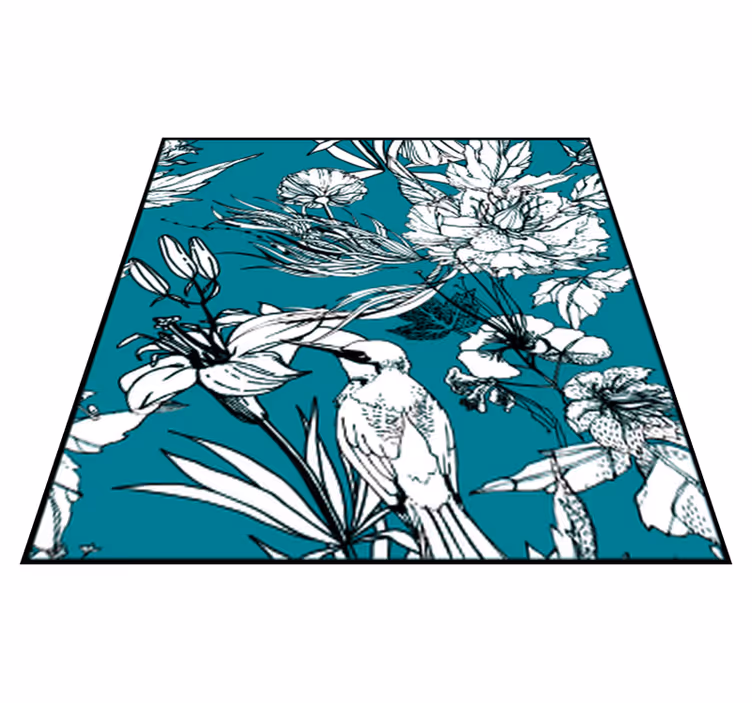 Alfombra vinílica animales patrón elegante de aves blancas - TenVinilo