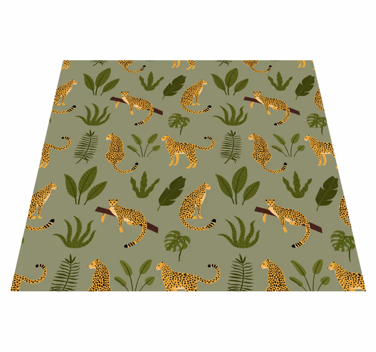 Alfombra vinílica animales diseño leopardo selva floral - TenVinilo