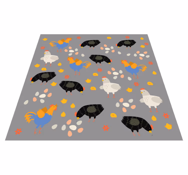 Alfombra vinílica animales gallinas en el corral - TenVinilo