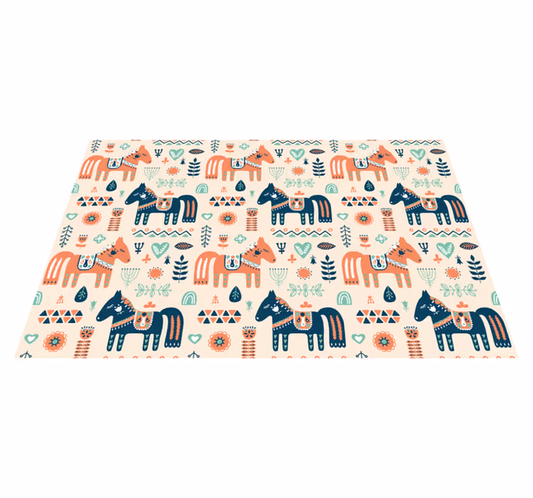 Alfombra vinílica animales hojas nórdicas sobre fondo beige - TenVinilo