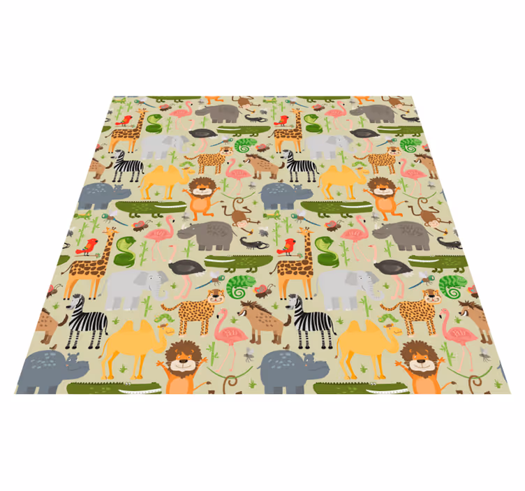 Alfombra vinílica animales motivo de criaturas vibrantes - TenVinilo
