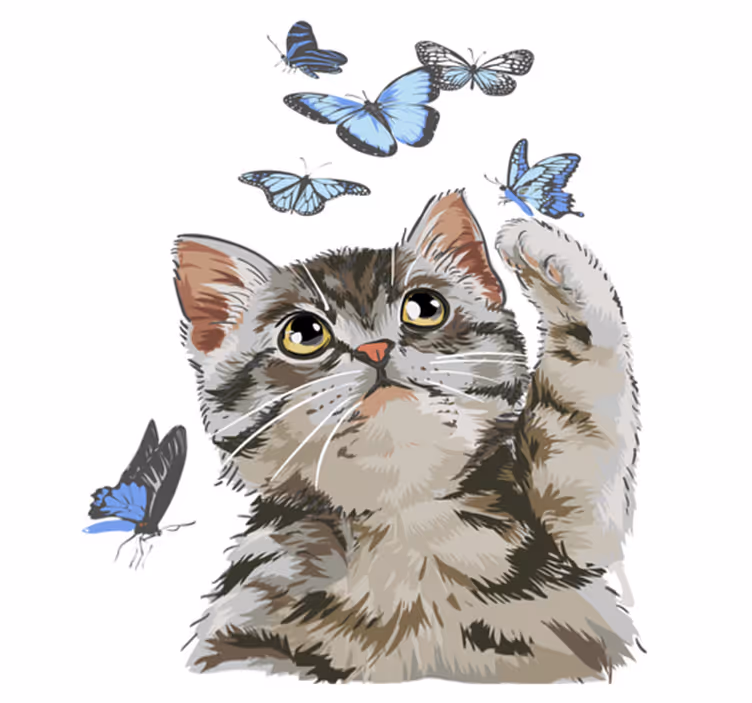 Alfombra vinílica animales gatita con mariposas azules - TenVinilo