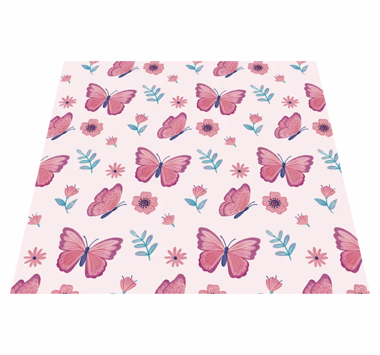 Alfombra vinílica animales composición de flores y mariposas - TenVinilo