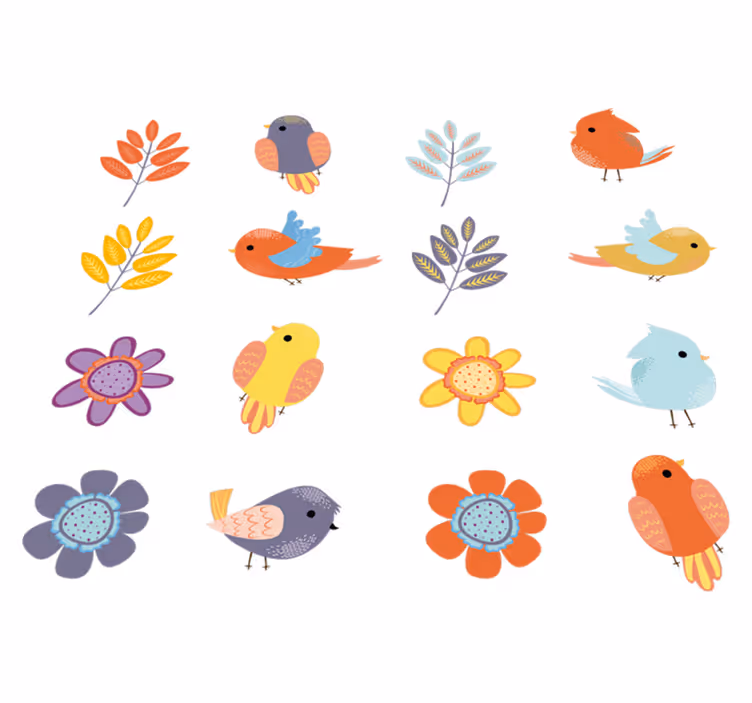 Alfombra vinílica flores y set de pájaros primaverales - TenVinilo