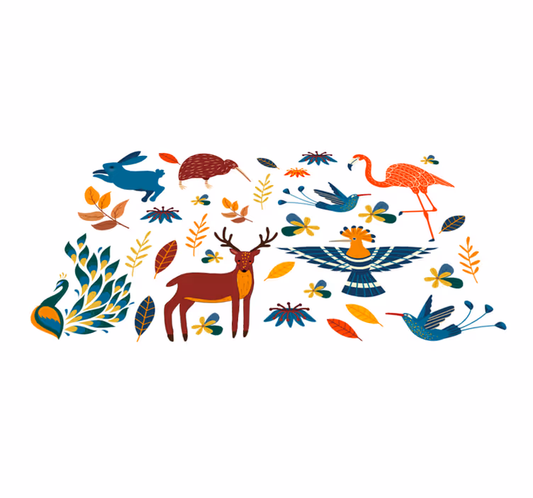 Alfombra vinílica flores estilo tengango animales plantas - TenVinilo
