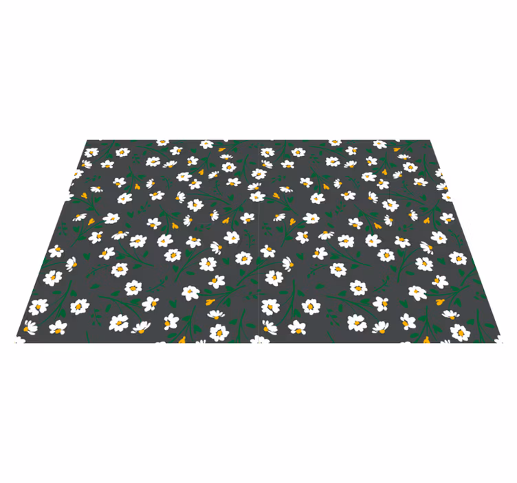 Alfombra vinílica flores fondo gris margaritas - TenVinilo