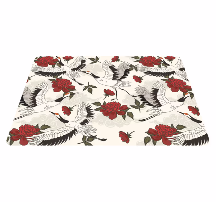Alfombra vinílica flores patrón de aves en tonos tierra - TenVinilo