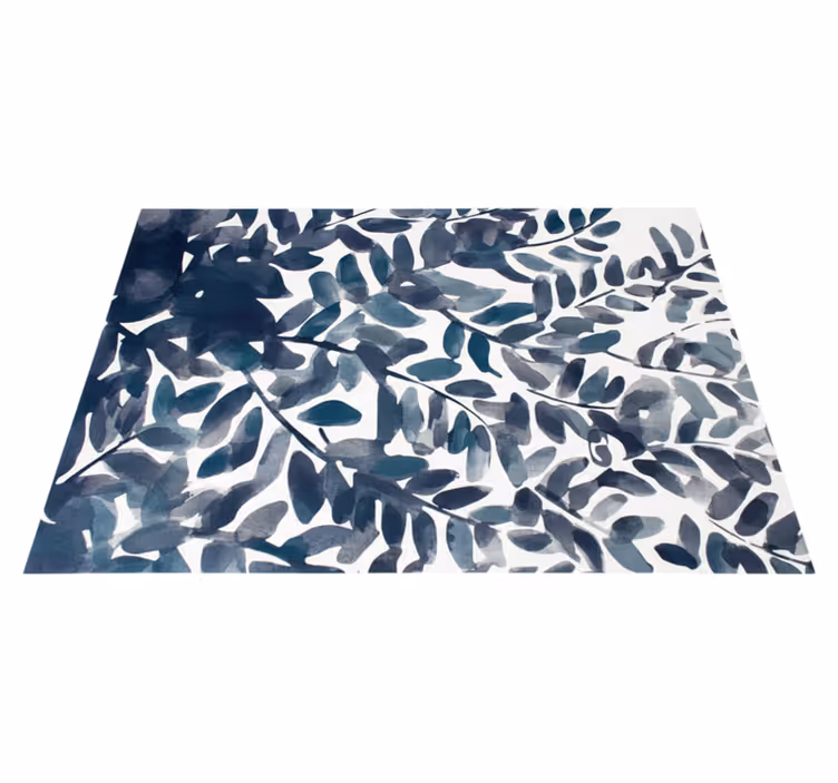 Alfombra vinílica flores patrón hojas acuarela azul - TenVinilo