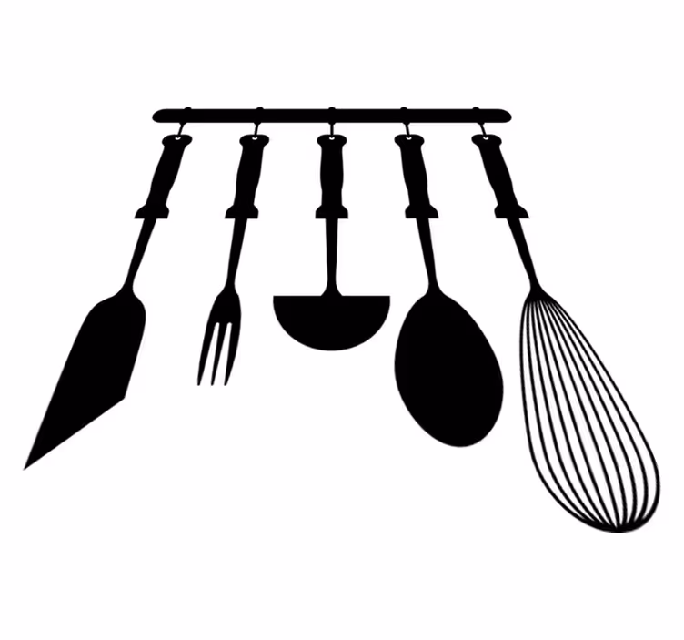 Alfombra vinílica cocina utensilios colgados - TenVinilo