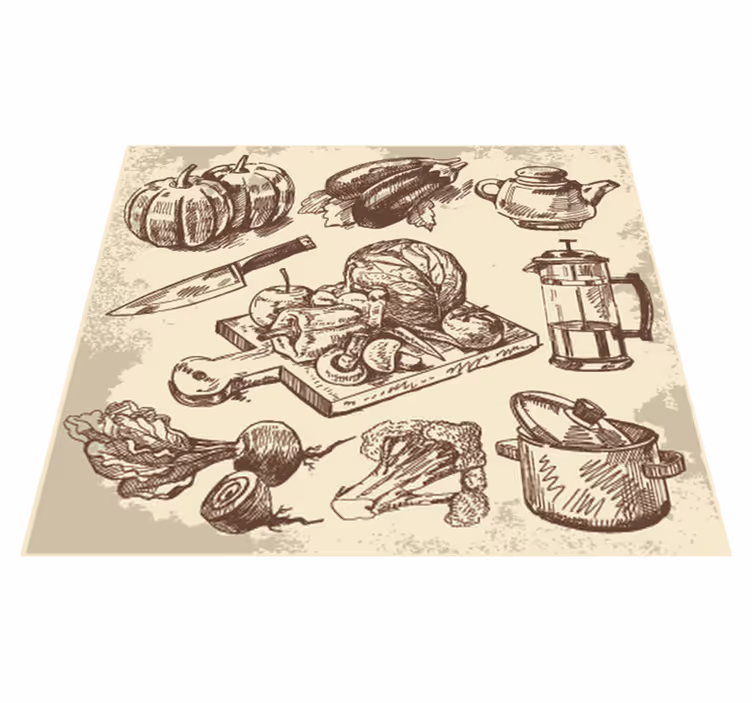 Alfombra vinílica cocina ilustración vintage - TenVinilo