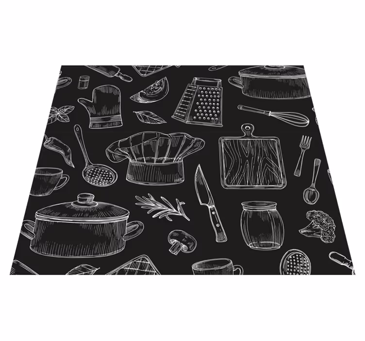 Alfombra vinílica cocina cubiertos elegantes - TenVinilo