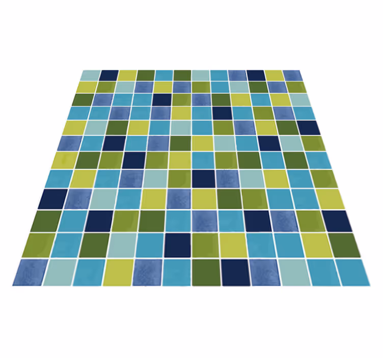Alfombra vinílica baño azulejos azul y verde - TenVinilo
