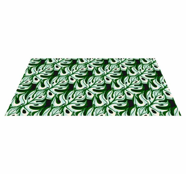 Alfombra vinílica flores diseño de flora negra y verde - TenVinilo