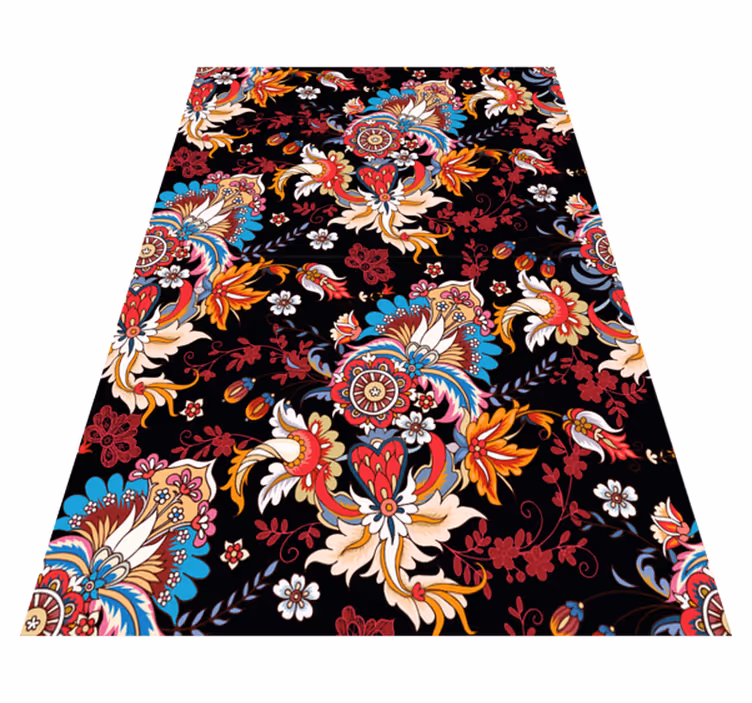 Alfombra vinílica flores arte popular étnico colorido - TenVinilo