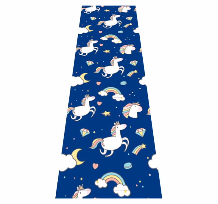 Alfombra vinílica estrellas patrón de unicornios y arcoíris - TenVinilo