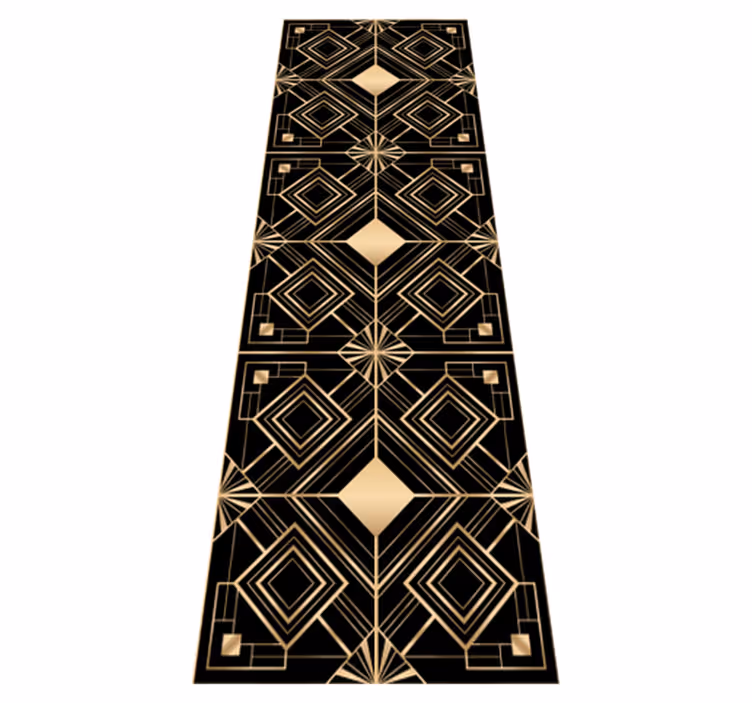 Alfombra vinílica geométrica arte moderno negro y dorado - TenVinilo