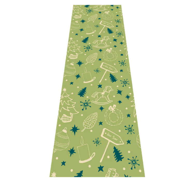 Alfombra vinílica navidad fondo verde elementos - TenVinilo