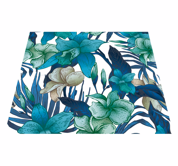 Alfombra vinílica dormitorio hojas tropicales azules - TenVinilo