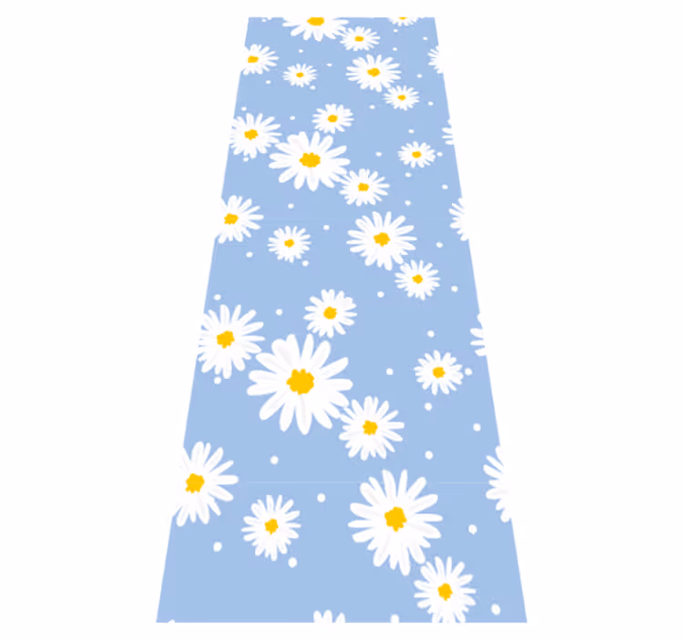 Alfombra vinílica dormitorio flores blancas fondo azul - TenVinilo