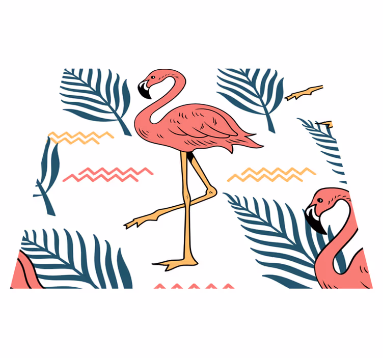 Alfombra vinílica dormitorio hojas tropicales y flamencos - TenVinilo