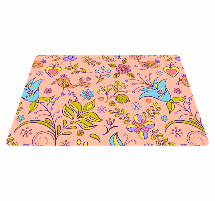 Alfombra vinílica naturaleza con flores, aves y mariposas - TenVinilo