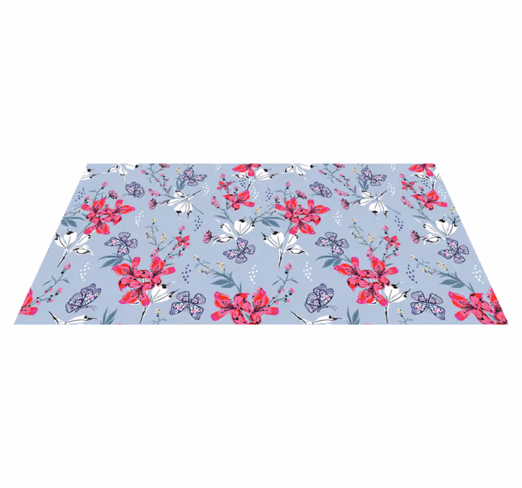 Alfombra vinílica naturaleza diseño mariposas florales - TenVinilo