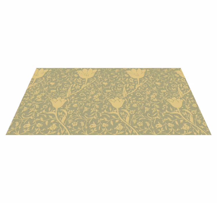 Alfombra vinílica flores doradas y verdes sutiles - TenVinilo