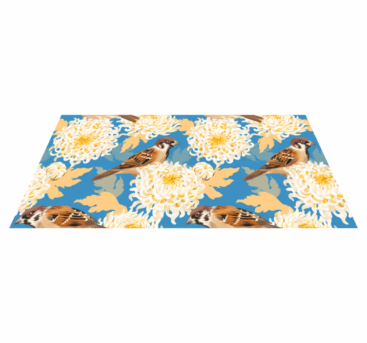 Alfombra vinílica flores diseño acuarela de aves y hojas - TenVinilo
