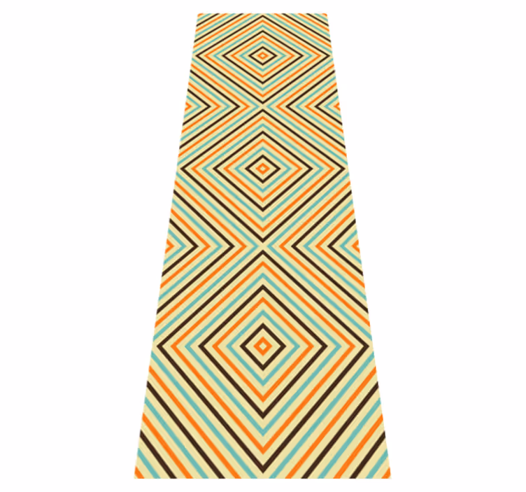 Alfombra vinílica dormitorio patrón vintage naranja y azul - TenVinilo