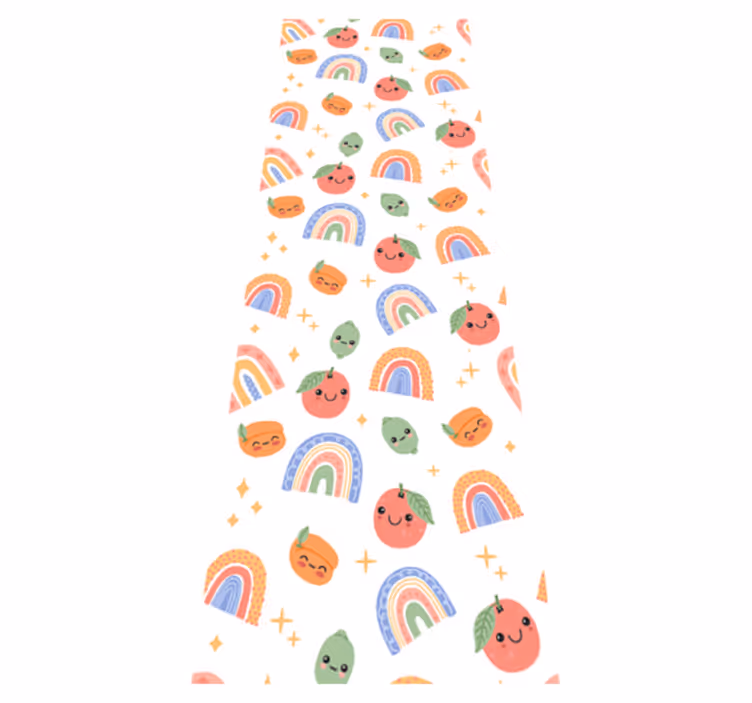 Alfombra vinílica dormitorio frutas con caras adorables - TenVinilo