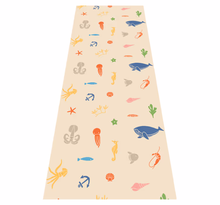 Alfombra vinílica dormitorio animales marinos beige claro - TenVinilo