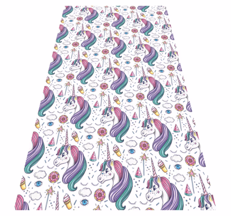 Alfombra vinílica dormitorio con patrón de unicornios - TenVinilo