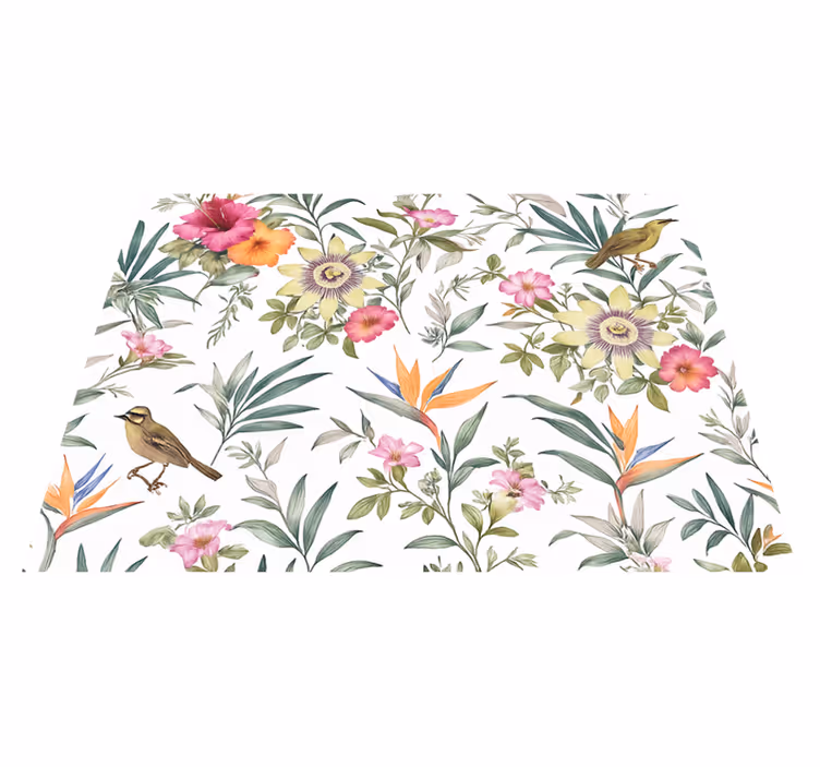 Alfombra vinílica dormitorio diseño floral azul - TenVinilo