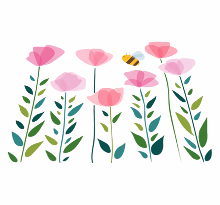 Alfombra vinílica infantil flores rosas y abeja - TenVinilo