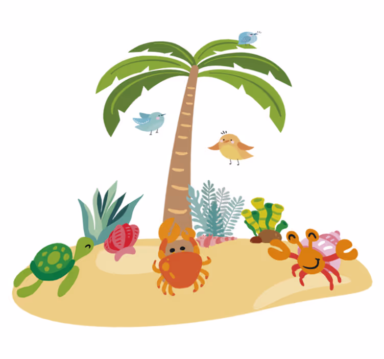 Alfombra vinílica infantil palmeras y animales marinos - TenVinilo