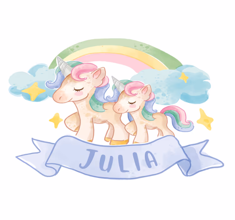 Alfombra vinílica infantil unicornios felices sobre arcoíris - TenVinilo