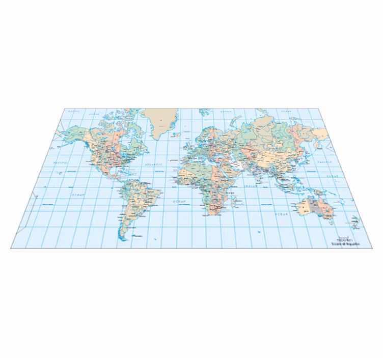 Alfombra vinílica mapamundi horario en inglés - TenVinilo
