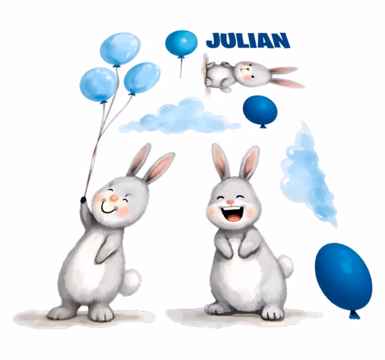 Alfombra vinílica infantil globos azules con conejitos - TenVinilo
